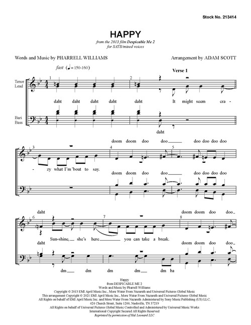 Happy (from "Despicable Me 2")(SATB) (arr. Scott)
