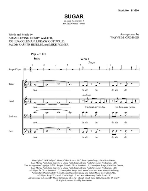 Sugar (SATB) (arr. Grimmer)