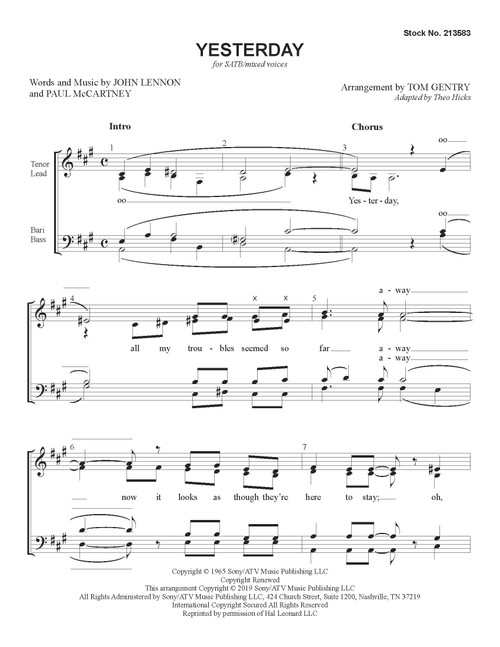 Yesterday (SATB) (arr. Gentry)