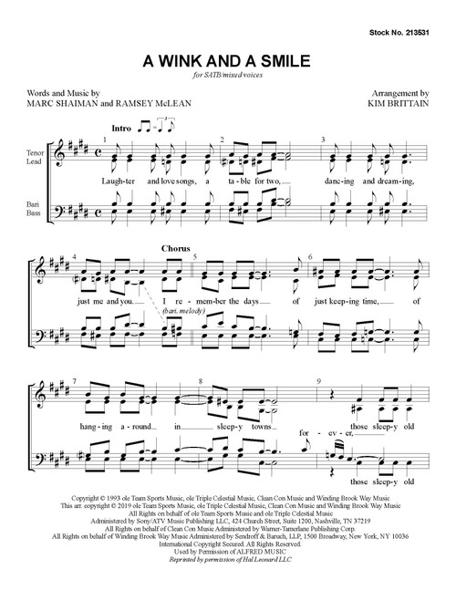 A Wink and a Smile (SATB) (arr. Brittain) - Download