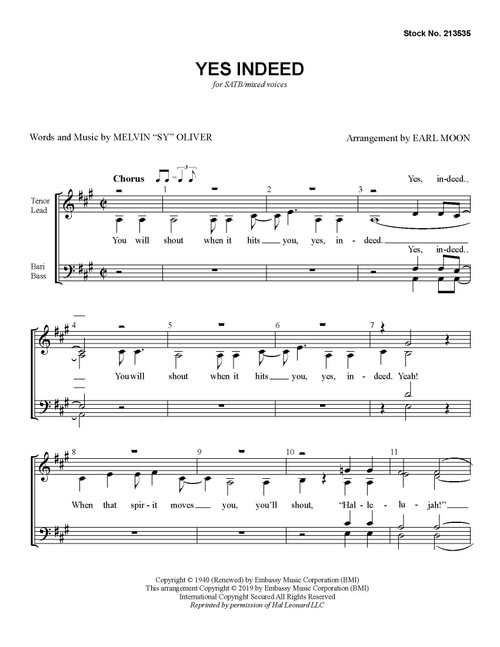 Yes Indeed (SATB) (arr. Moon) - Download
