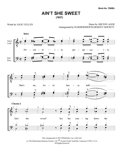 Ain't She Sweet (TTBB) - Download