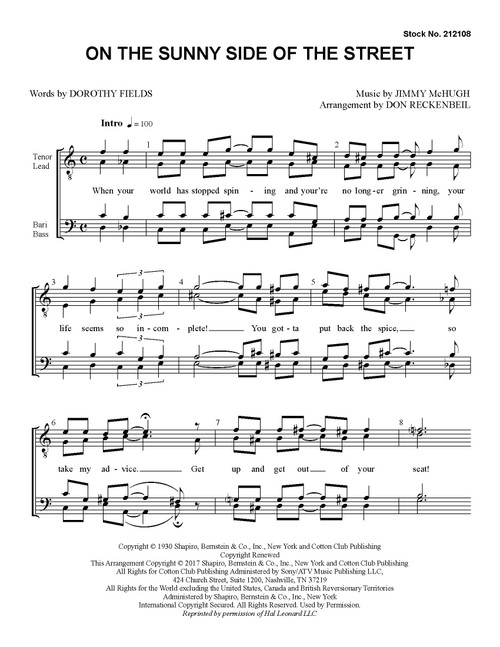On the Sunny Side of the Street (TTBB) (arr. Reckenbeil) - Download
