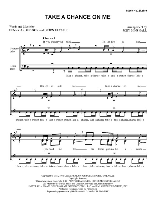 Take A Chance On Me (SATB) (arr. Minshall) - Download