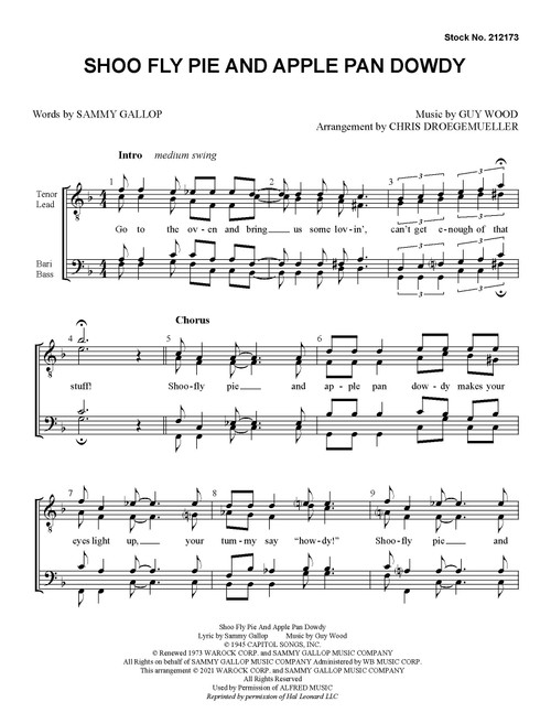 Shoo Fly Pie and Apple Pan Dowdy (TTBB) (arr. Droegemueller) - Download