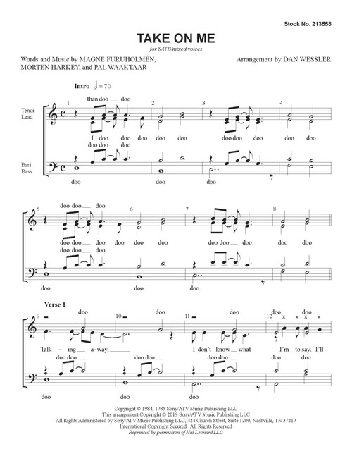 Take On Me (SATB) (arr. Wessler)