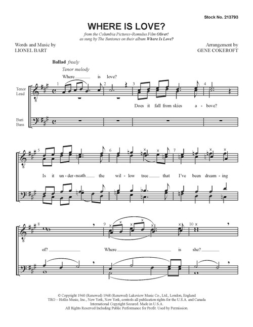 Where Is Love? (TTBB) (arr. Cokeroft)