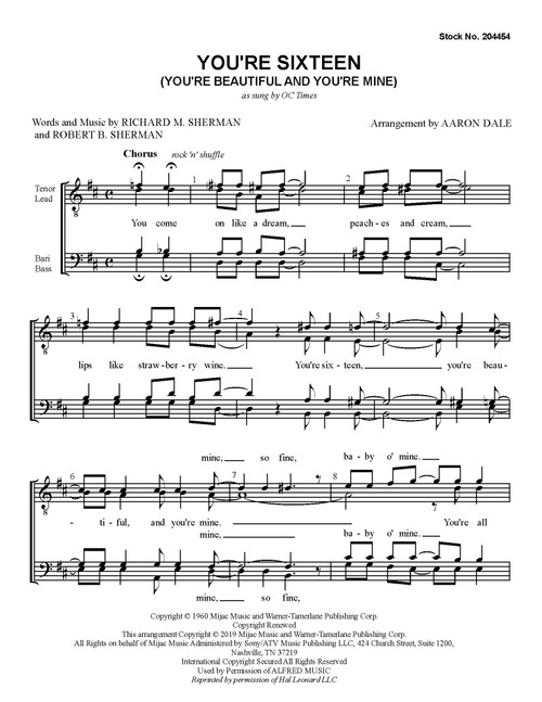 You're Sixteen (You're Beautiful and You're Mine) (TTBB) (arr. Dale) - Download
