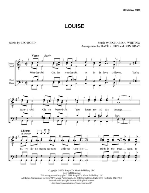 Louise  (TTBB) (arr. Rubin) - Download