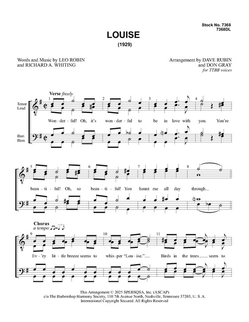 Louise  (TTBB) (arr. Gray/Rubin) - Download