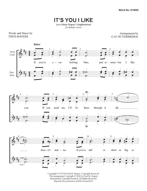 It's You I Like (SSAA) (arr. Outerbridge) - Download