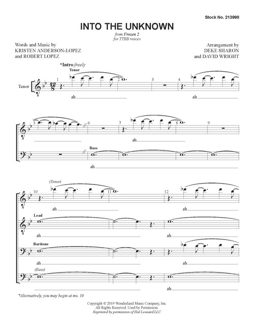 Into the Unknown (TTBB) (arr. Sharon & Wright)