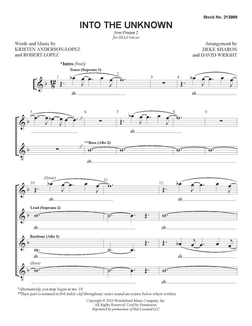 Into the Unknown (SSAA) (arr. Sharon & Wright)