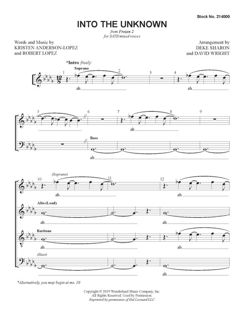 Into the Unknown (SATB) (arr. Sharon & Wright)