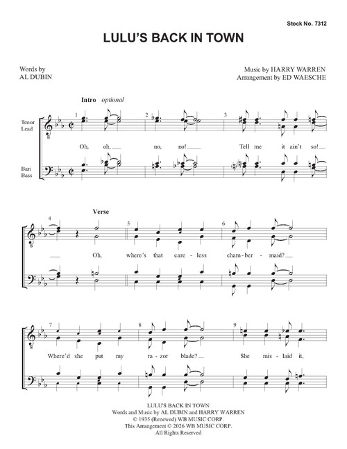 Lulu's Back In Town (TTBB) (arr. Waesche) - Download