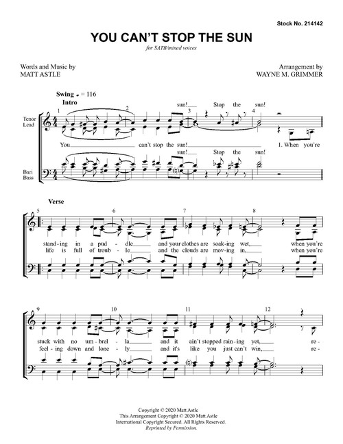 You Can't Stop the Sun (SATB) (arr. Grimmer)