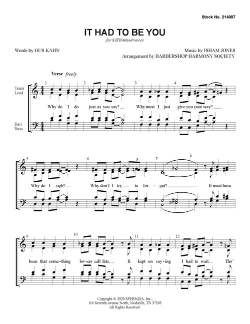 It Had to Be You (SATB) (arr. BHS)