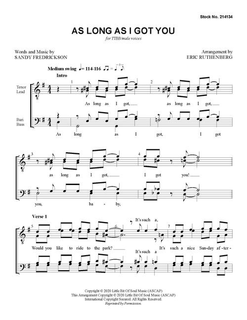 As Long as I Got You (TTBB) (arr. Ruthenberg)