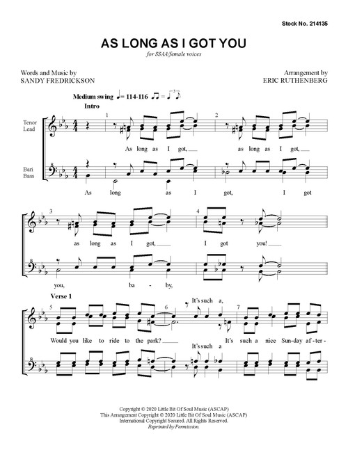 As Long as I Got You (SSAA) (arr. Ruthenberg) - Download