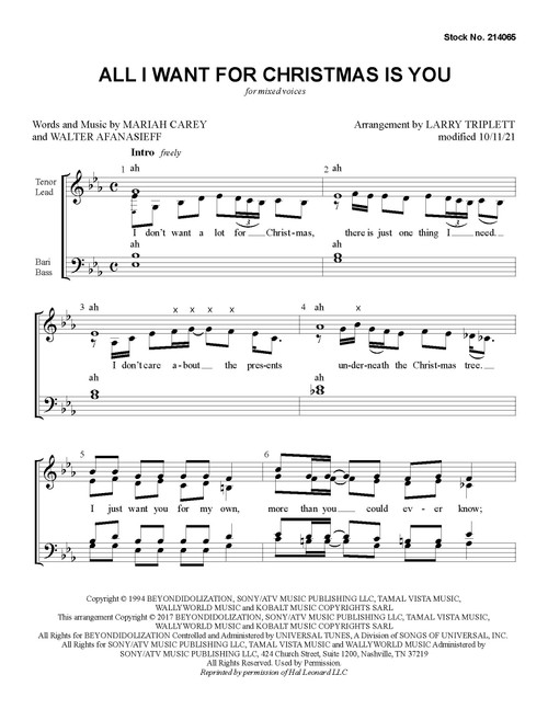 All I Want For Christmas Is You (SATB) (arr. Triplett) - Download