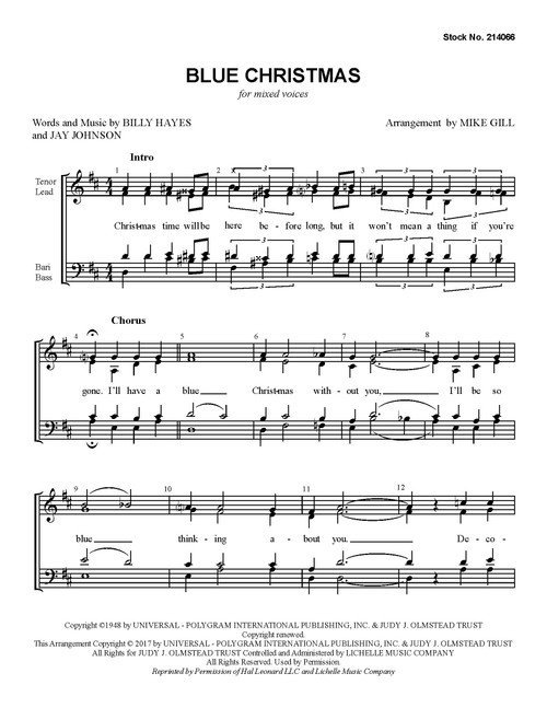 Blue Christmas (SATB) (arr. Gill) - Special Order