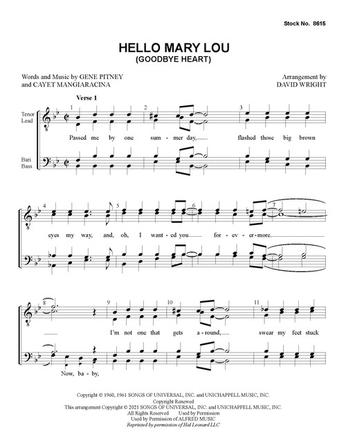 Hello Mary Lou (Goodbye Heart) (TTBB) (arr. Wright) - Download