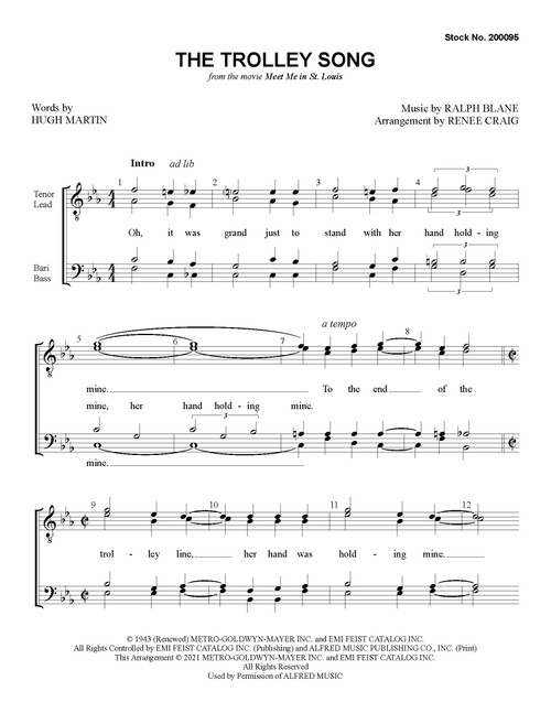 The Trolley Song (TTBB) (arr. Craig) - Download
