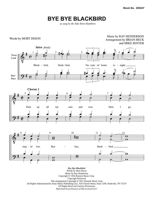 Bye Bye Blackbird (TTBB) (arr. Beck/Senter) - Download