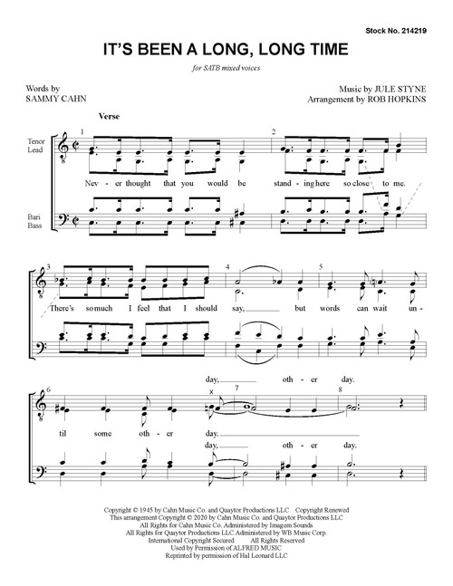 It's Been A Long, Long Time (SATB) (Arr. Hopkins) - Download