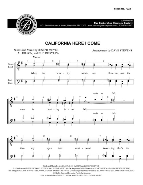 California Here I Come (TTBB) (arr. Stevens) - Download