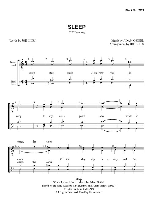 Sleep (TTBB) (arr. Liles) - Download