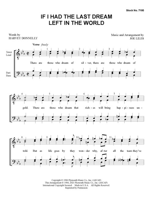 If I Had The Last Dream Left In The World (TTBB) (arr. Liles) - Download