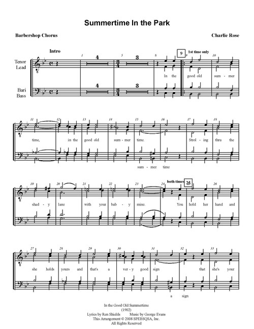 Summertime in the Park Vocal Score (Medley) (arr. Rose) - TTBB (Download)