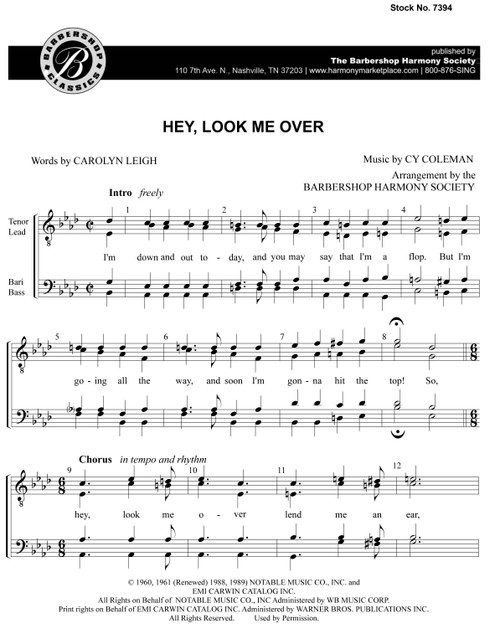 Hey, Look Me Over (from WILDCAT) - (TTBB) (arr. BHS) Download