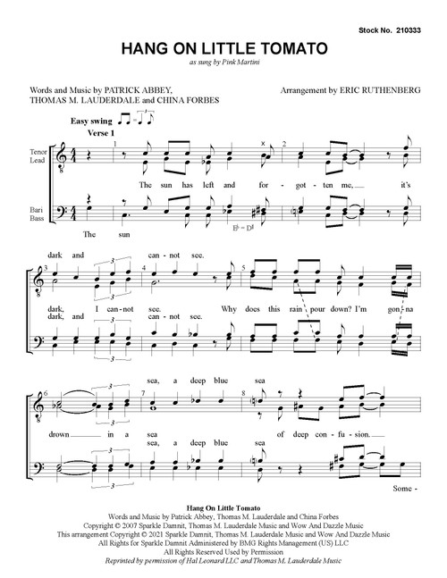 Hang on Little Tomato (TTBB) (arr. Ruthenberg)  - Download