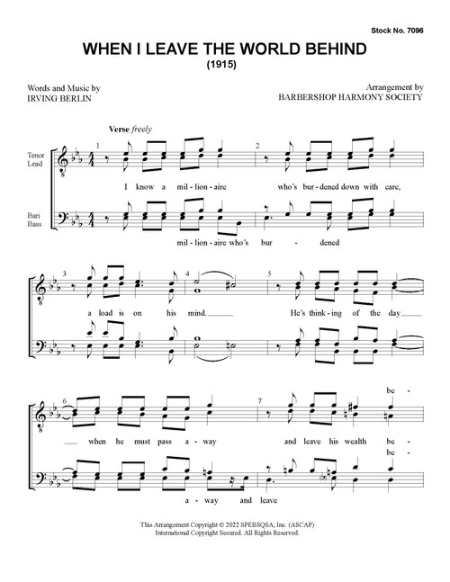 When I Leave The World Behind (TTBB) (arr. SPEBSQSA) - Download