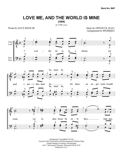 Love Me And The World Is Mine (TTBB) - Download