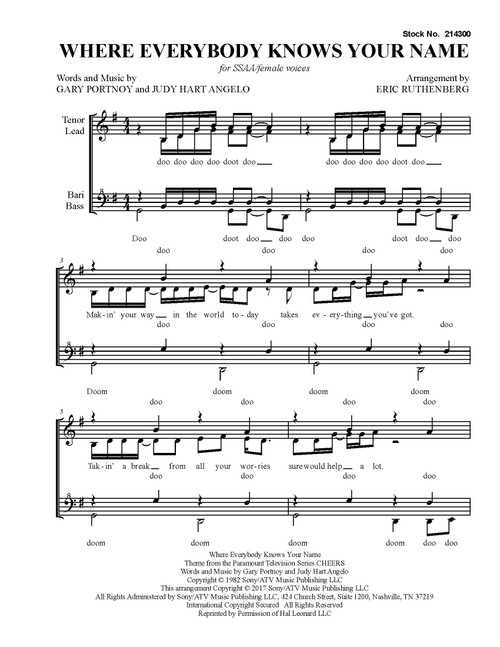 Where Everybody Knows Your Name (Theme from "Cheers") (SSAA) (arr. Ruthenberg)