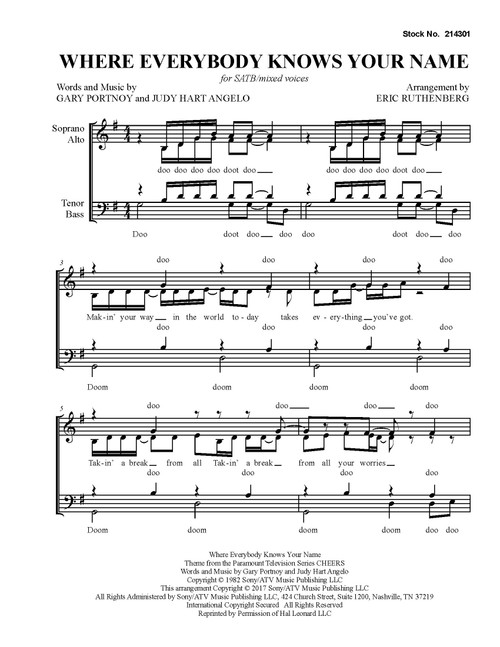 Where Everybody Knows Your Name (SATB) (arr. Ruthenberg) - Download