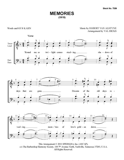 Memories (TTBB) (arr. Hicks) - Download