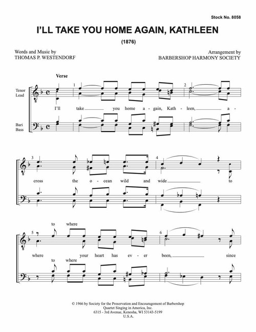 I'll Take You Home Again Kathleen (TTBB) (arr. BHS) - Download