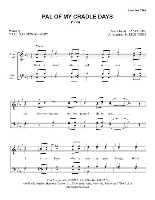Pal Of My Cradle Days (TTBB) (arr. Foris) - Download