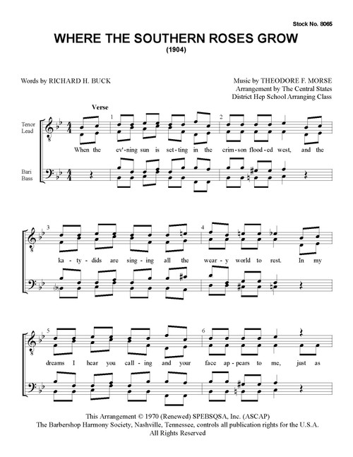 Where Southern Roses Grow (TTBB) (arr. Central States District HEP)  - Download