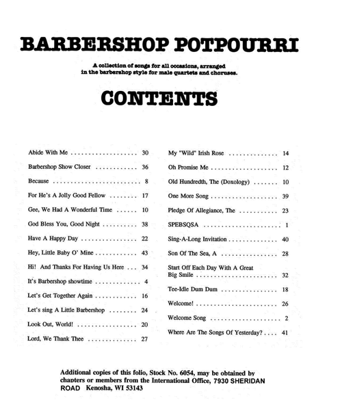 Barbershop Potpourri Songbook - Download