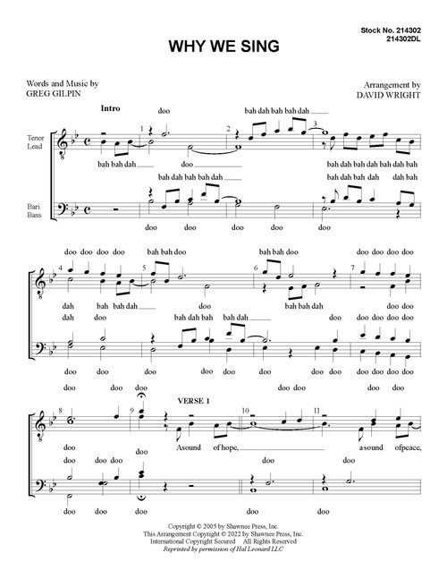 Why We Sing (TTBB) (arr. Wright)