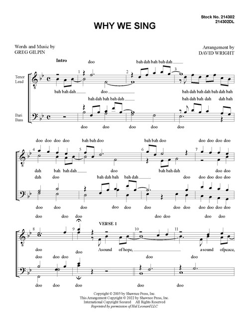 Why We Sing (TTBB) (arr. Wright) - Download
