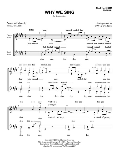 Why We Sing (SSAA) (arr. Wright) - Download