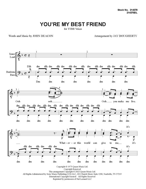 You're My Best Friend (TTBB) (arr. Dougherty)