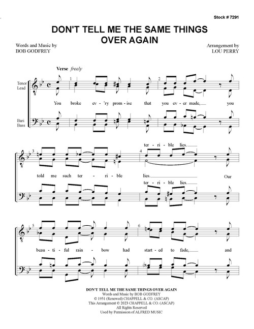 Don't Tell Me The Same Things Over Again (TTBB) (arr. Perry) - Download