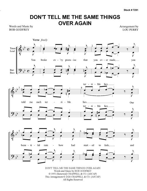 Don't Tell Me The Same Things Over Again (TTBB) (arr. Perry) - Download
